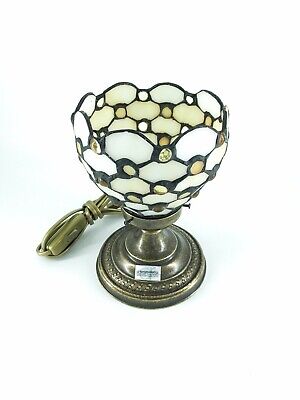 Lampada da appoggio in ottone anticato con vetro stile Tiffany bianco con gocce 2