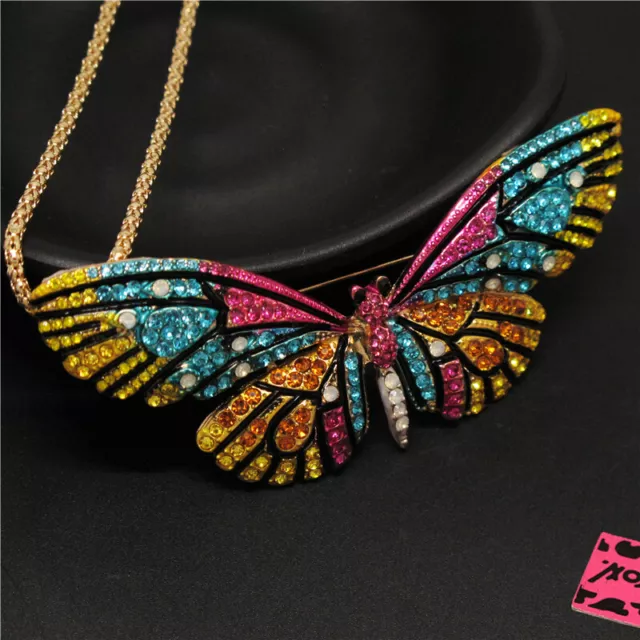 New Fashion Women Cute Bling Butterfly Mix Color Crystal Pendant Chain Necklace