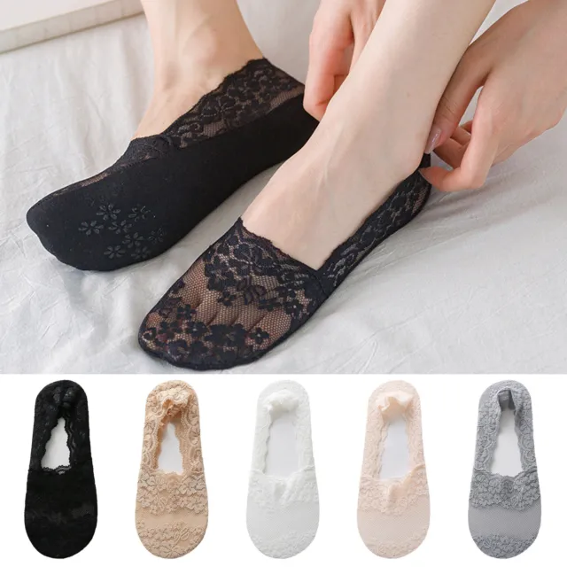 Anti-slip Women Ladies Footsies Skin Shoe Liners Invisible Thin Lace Socks Sheer