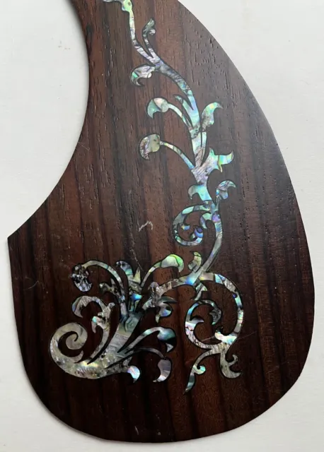 Acoustic guitar 2mm thick scratchplate pickguard in Teak/MOP inlay scrollwork