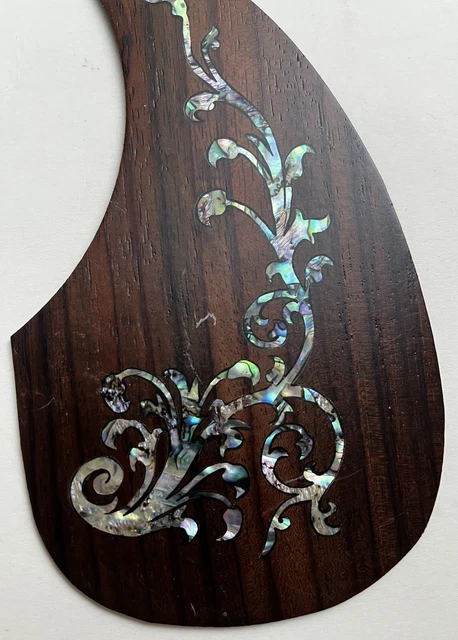 Acoustic guitar 2mm thick scratchplate pickguard in Teak/MOP inlay scrollwork