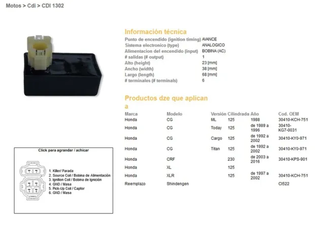 Dze Module D'allumage Cdi Honda Xl 125R, Xlr 125`97-02, Cg 125, Crf 230