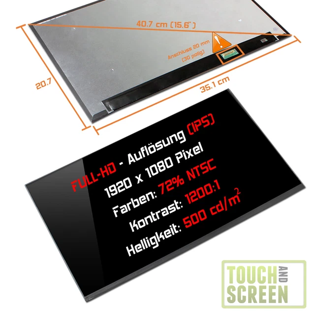 15,6" Full HD Ersatz Display glossy für Dell DP/N KFMYW CN-0KFMYW IPS 500cd/m²