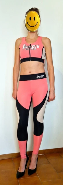 Completo set con top sportivo + leggings by Boxeur des Rues, rosa e nero, Tg.M