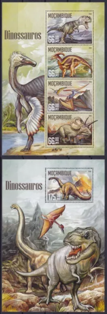 Mocambique  8449 - 8452 KB + Block 1130 (8453) **, Dinosaurier (25 ME)