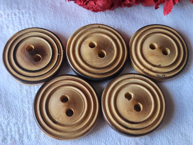 Lot De 6 Gros Boutons Vintage En Bois Peint Marron – 2,6 Cm, Trous, Parfait Pour Couture Créative