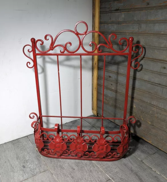 Vintage French Scroll Shabby Chic Red Wrought Iron Metal Wall Shelf Plant Holder 2