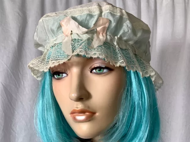 Victorian 100% silk Boudoir sleep Cap hat Belle Epoque 1900s flapper Edwardian