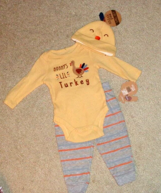 Chick Pea Baby Boys Thanksgiving Outfit Romper Pants Hat Turkey Size 3-6 Months
