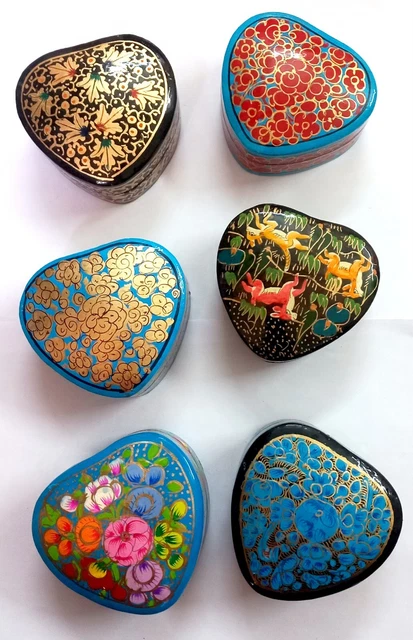 Royal Kashmir Handpainted Ornate Jewelry Wood Paper Mache Trinket Ring Box