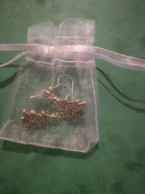 Silver Tree Earrings Christmas Festive Xmas Dangly Drop Gift Present