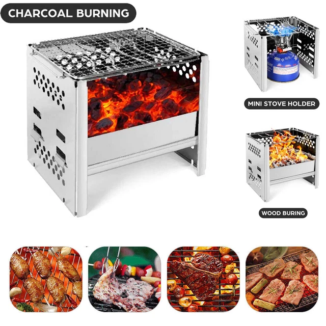 Edelstahl Holzkohle Klappgrill Standgrill BBQ Tragbar Camping Grill Schaschlik