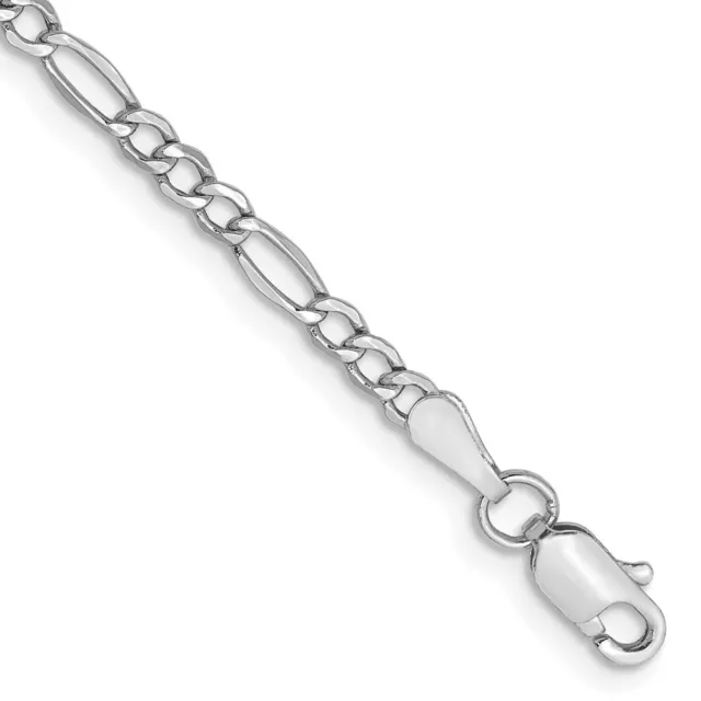 Real 14K White Gold 2.5mm Figaro Chain Bracelet; 7 inch; Lobster Clasp