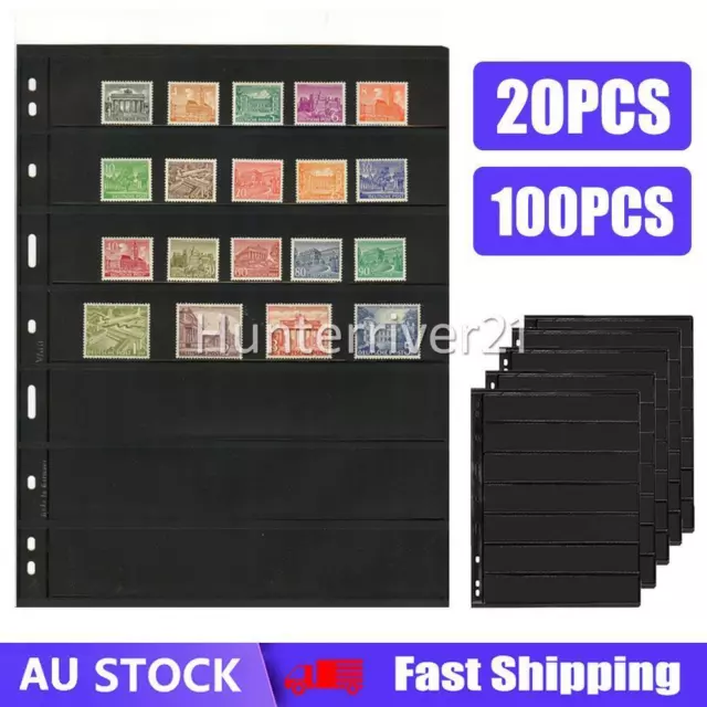 20-100PCS Stamp Stock Black & Double Sided Page 7 Strips 9 Binder Holes Sheet