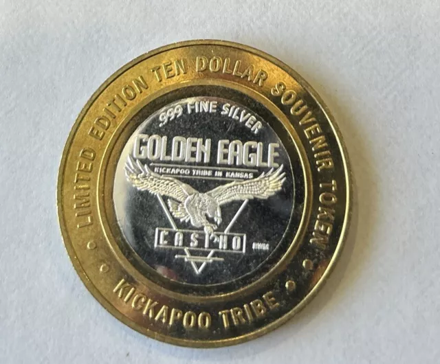 Kickapoo Tribe .999 Silver Golden Eagle Casino $10 Gaming Token Kansas Tribe