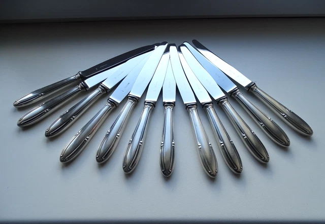 Lot De 12 Couteaux De Table En Métal Argenté - Modèle Filet Art Déco - Oka, Plaqué Argent