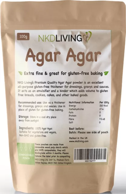 Agar Agar Powder 100g, Gluten Free (Compostable pouch) by NKD Living