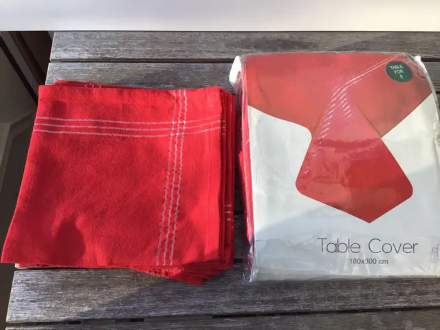 Juego de mantel y servilletas rojo algodón para 8 ajustes 180 por 300 cm rectangular