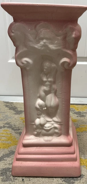 VINTAGE CERAMIC PLANT Stand Jardiniere Pedestal Pink White Goddess Art