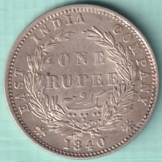 British India 1840 Victoria Queen Divided Legend One Rupee Rare Silver Coin