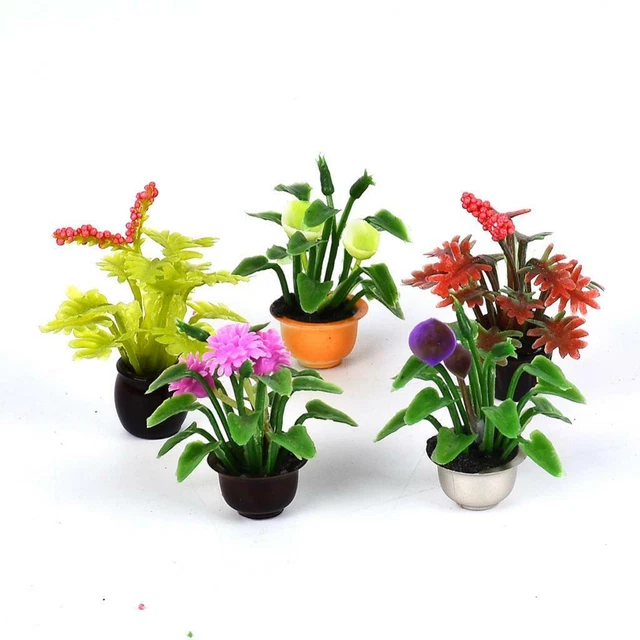 5pcs Mini Garden Flower Pot Plant Doll House Miniatures Accessories 1:30