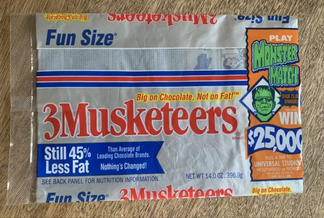 Vtg 90s 3 MUSKETEERS Candy Bar WRAPPER Bag FUN SIZE Monster Match Universal