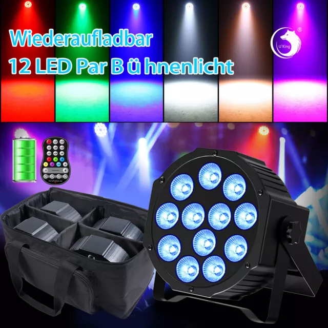 5500mAh Akku LED Par Scheinwerfer mit 10x12W RGBW DMX Partylicht Wiederaufladbar