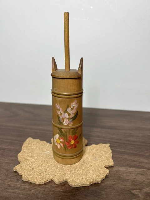 Vintage 1940s Wooden Butter Churn Lid Dasher 7" Decorative Hand Painted