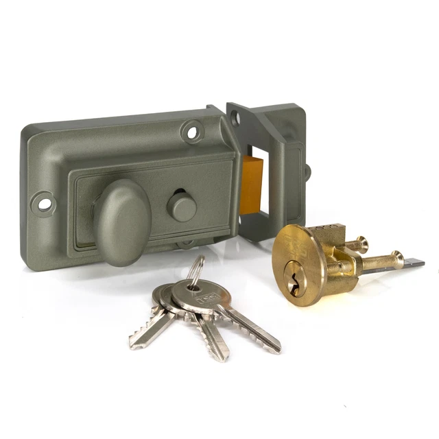 Yale Style Traditional Night Latch Door Lock 60mm Backset Brass Cylinder 3 Keys