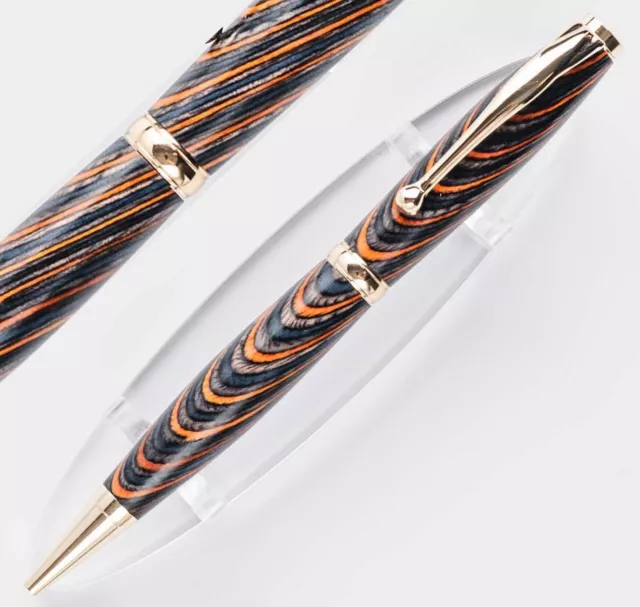 Hand Turned Ballpoint Twist Pen, Multi Wood & Gold, Trimline Series, Fine Point