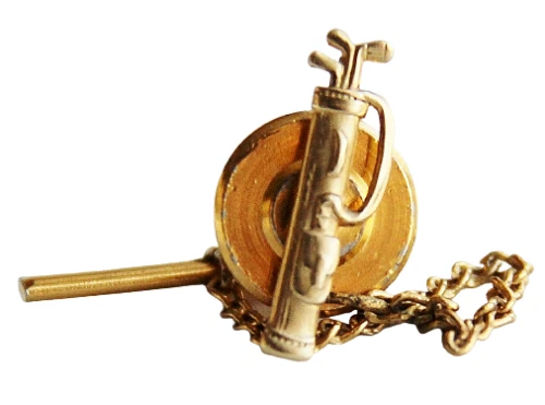 14k Yellow Gold 3 Clubs In Golf Bag Tie Tack / Pin with chain Clutch 0.6 grams