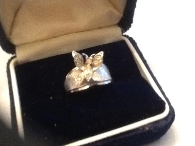 Park Lane Vintage Butterfly Silver Tone & Rhinestone Ring