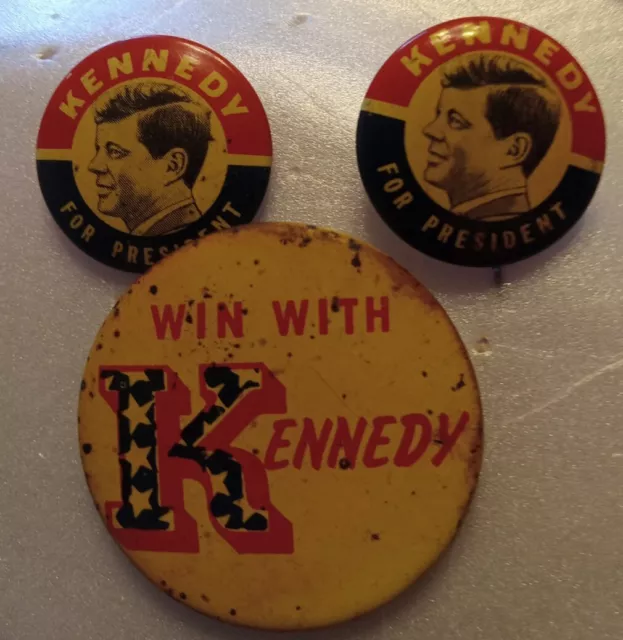 1960's JFK John Kennedy Pinback Buttons lot of 3 As-Is Campaign Presidential