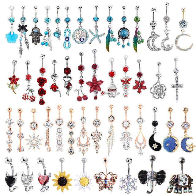 14G Belly Button Ring Stainless Steel Long Dangle Navel Ring CZ Piercing Jewelry