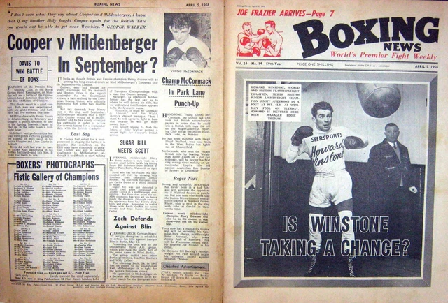 Antique Old Print Boxing 1968 Winstone Thomas Mccormack Mccluskey Charles 20th