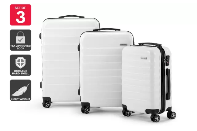 Orbis 3 Piece Capri Spinner Luggage Suitcase Set (White), Luggage Sets, Sports,