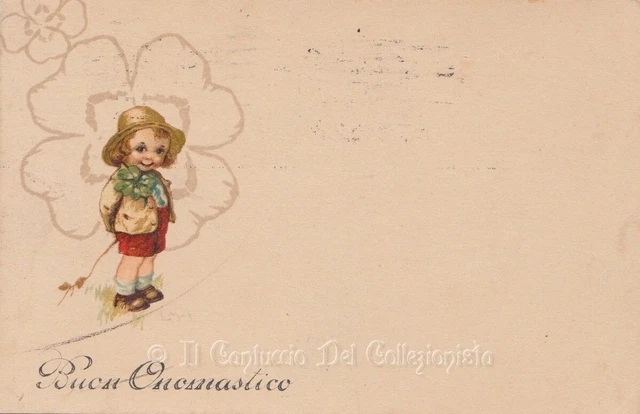 1924 Buon onomastico cartolina augurale bambino