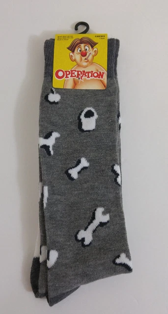 Hasbro Operation Game Socks Crew Sock Size 10-13 Shoe Size 6.5-12 Gray Mens