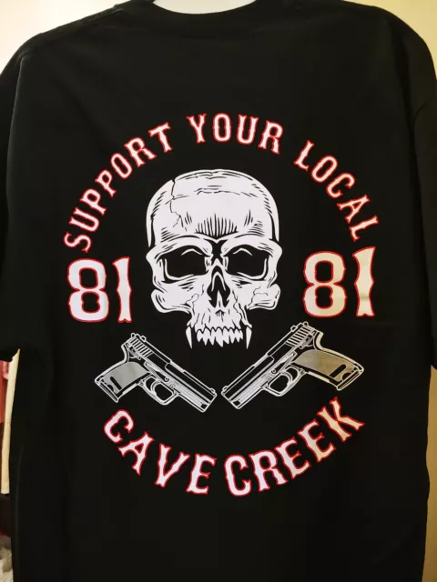 HELLS ANGELS CAVE Creek Support 81- Mens - GUNS and SKULL T-Shirt $25. ...