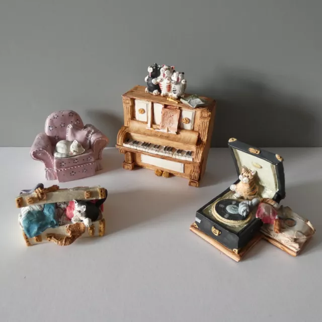 4 Vintage Peter Fagan Colourbox Cats Ornaments 80s Cute Miniature Handpainted