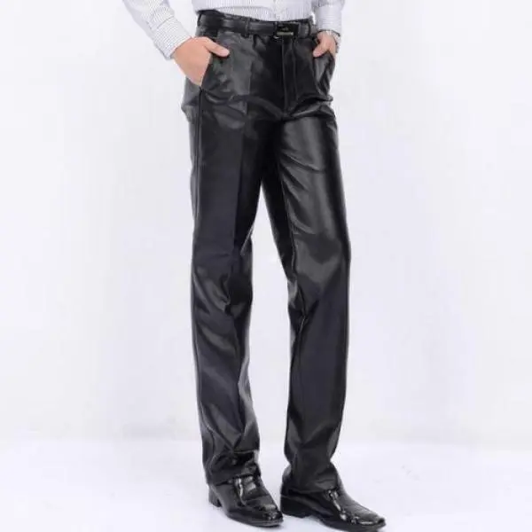 38 Men's Slim Fit Leather Motorcycle Causal Pants Zipper Trousers