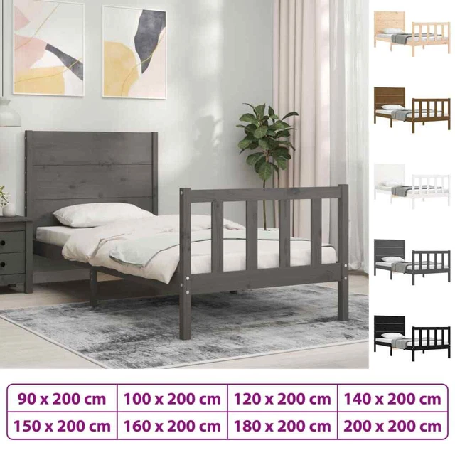 Estructura de cama con cabecero madera maciza negro 140x190 cm vidaXL