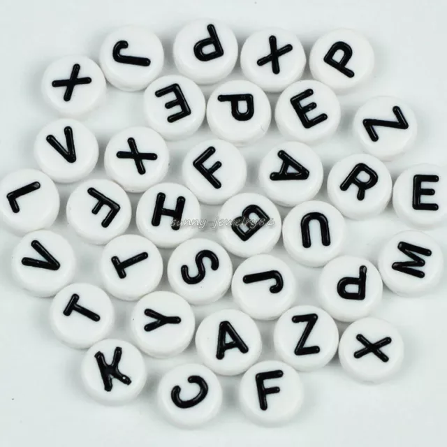 500 Mixed Acrylic Letter White Flat Round Disc ALPHABET Spacer Beads 7x4mm 3