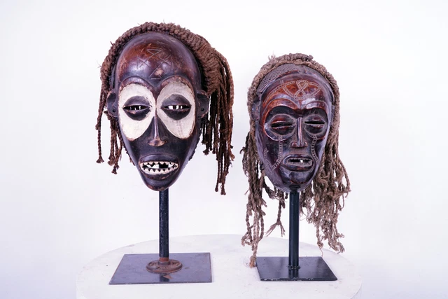 Chokwe 2 Mask Lot 10"-12" Tall - DR Congo - African Tribal Art
