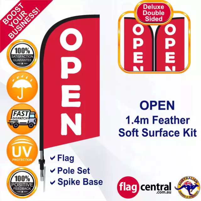 OPEN Deluxe Red 1.4m Feather Flag/Banner Kit with Spike *Knife Banner *Windless