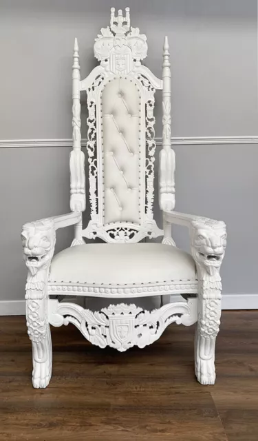 Throne Chair Lion King - French White Frame with White Faux Leather