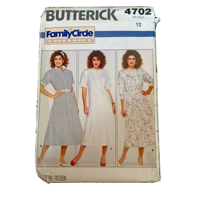 1987 Butterick Cartamodello 4702 Misura 12 Famiglia Circle Da Abito Non Tagliate