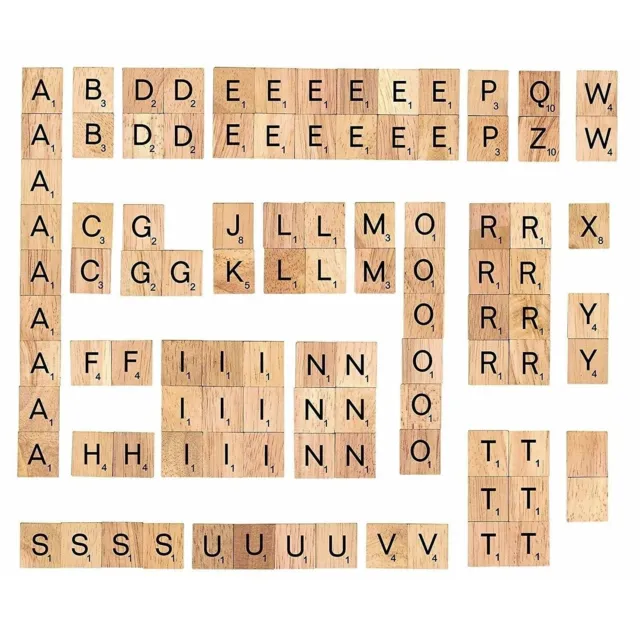 100 HOLZ SCRABBLE Fliesen schwarze Buchstaben Fliesen für Handwerk Holz Alphabete Spielzeug UK 3