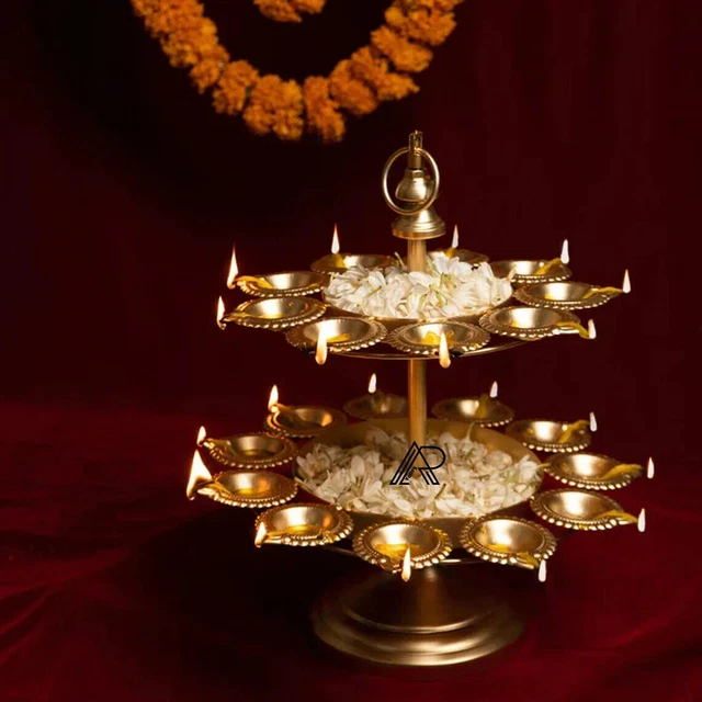 Urli Stand 2 Layer Diya Pooja Holder Bowl Diwali Decor Urli Bowl Urli 16" x 12"