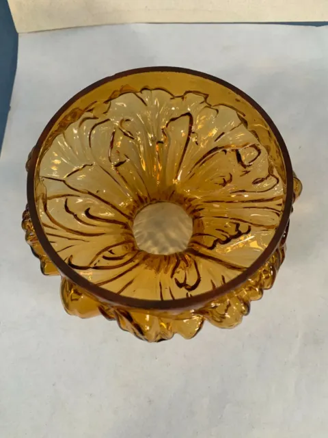 Miniature Amber Glass Plume pattern Miniature Oil Lamp Shade 4" base 3